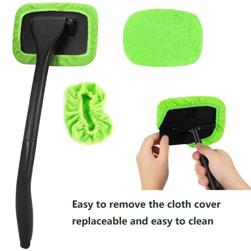 desin Car Windshield Cleaning Tool  Windshield Cleaner with 5 Washable and Reusable Microfiber Pads and Extendable Handle  for Auto Glass Wiper (Green) - Image 3